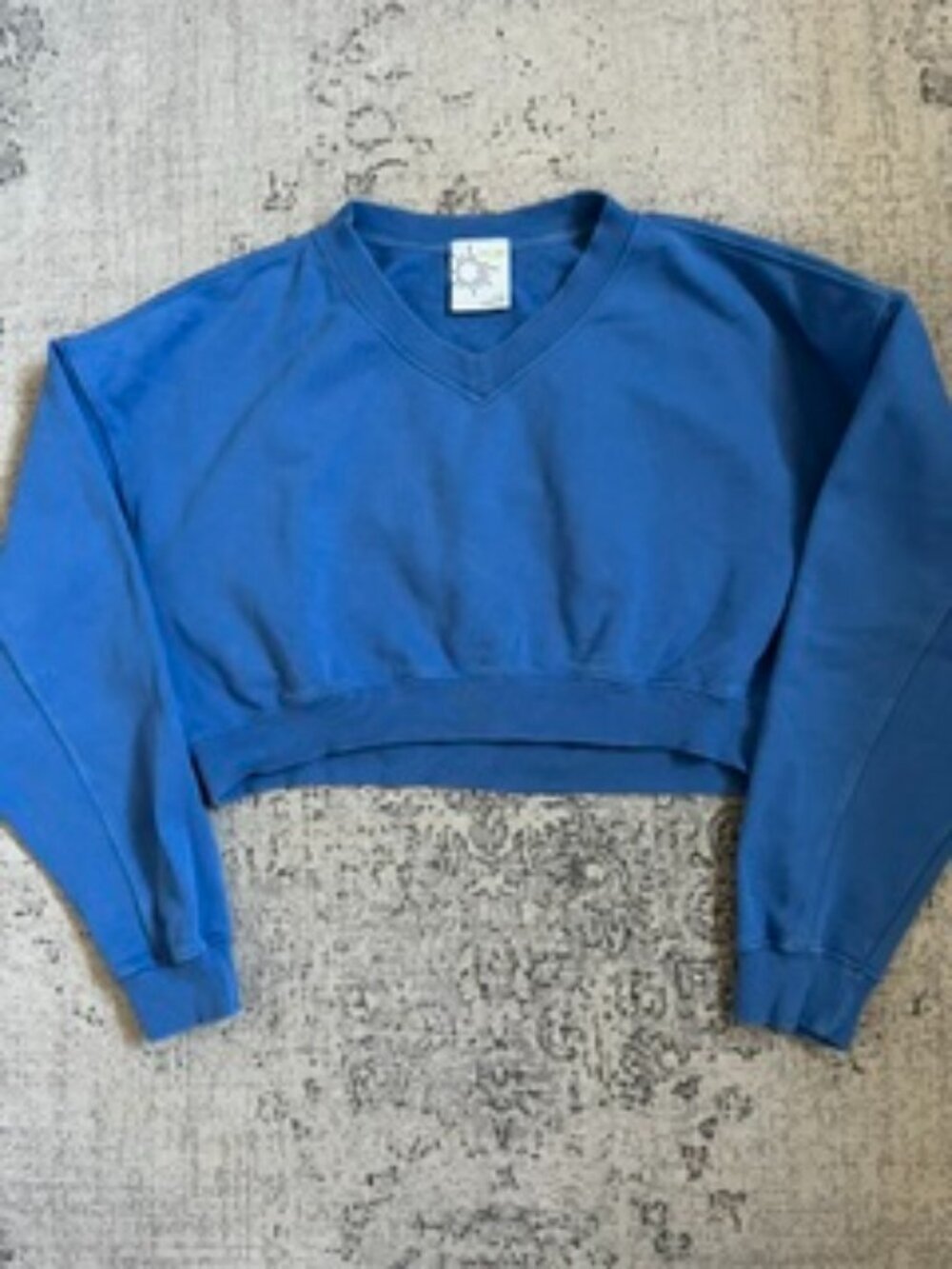 Blue V-Neck Cropped Sweatshirt - Women